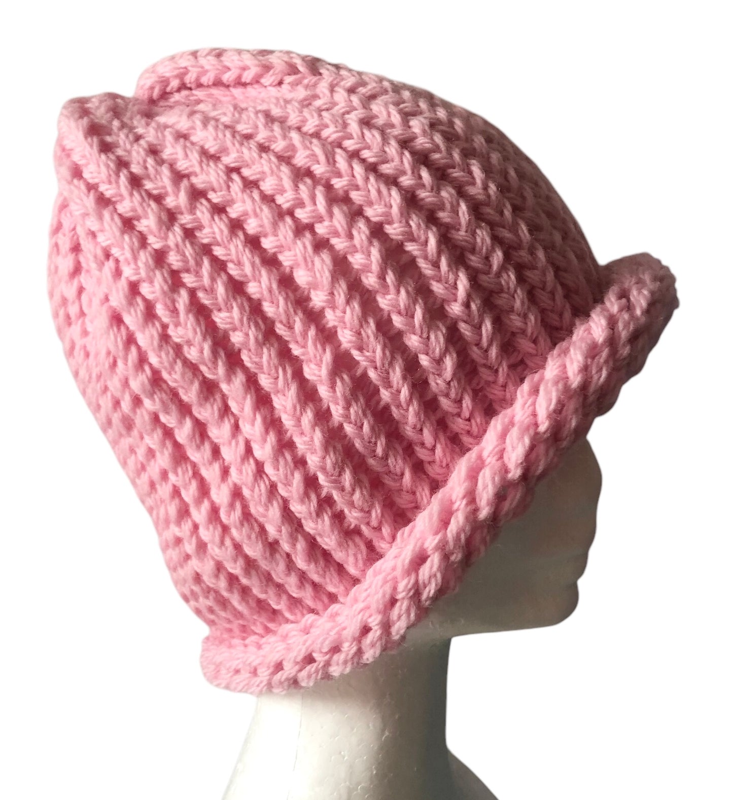 Hand Knit Luxury Pink 100% Wool Beanie, Stylish & Cosy Winter Hat