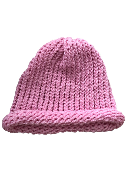 Hand Knit Luxury Pink 100% Wool Beanie, Stylish & Cosy Winter Hat