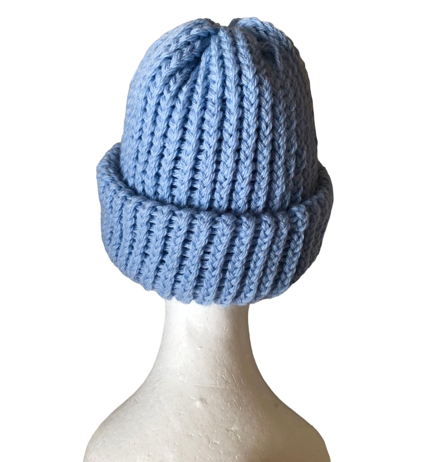 Hand Knit Luxury 100% Wool Beanie, Light Blue, Soft And Warm High Quality Hat