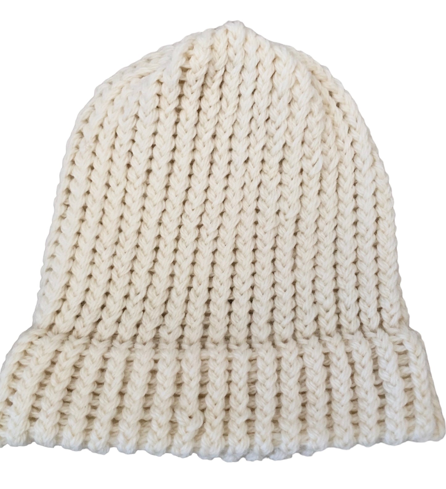 High-Quality Hand-Knit White Beanie - 100% Wool, Luxury Winter Hat, Handmade