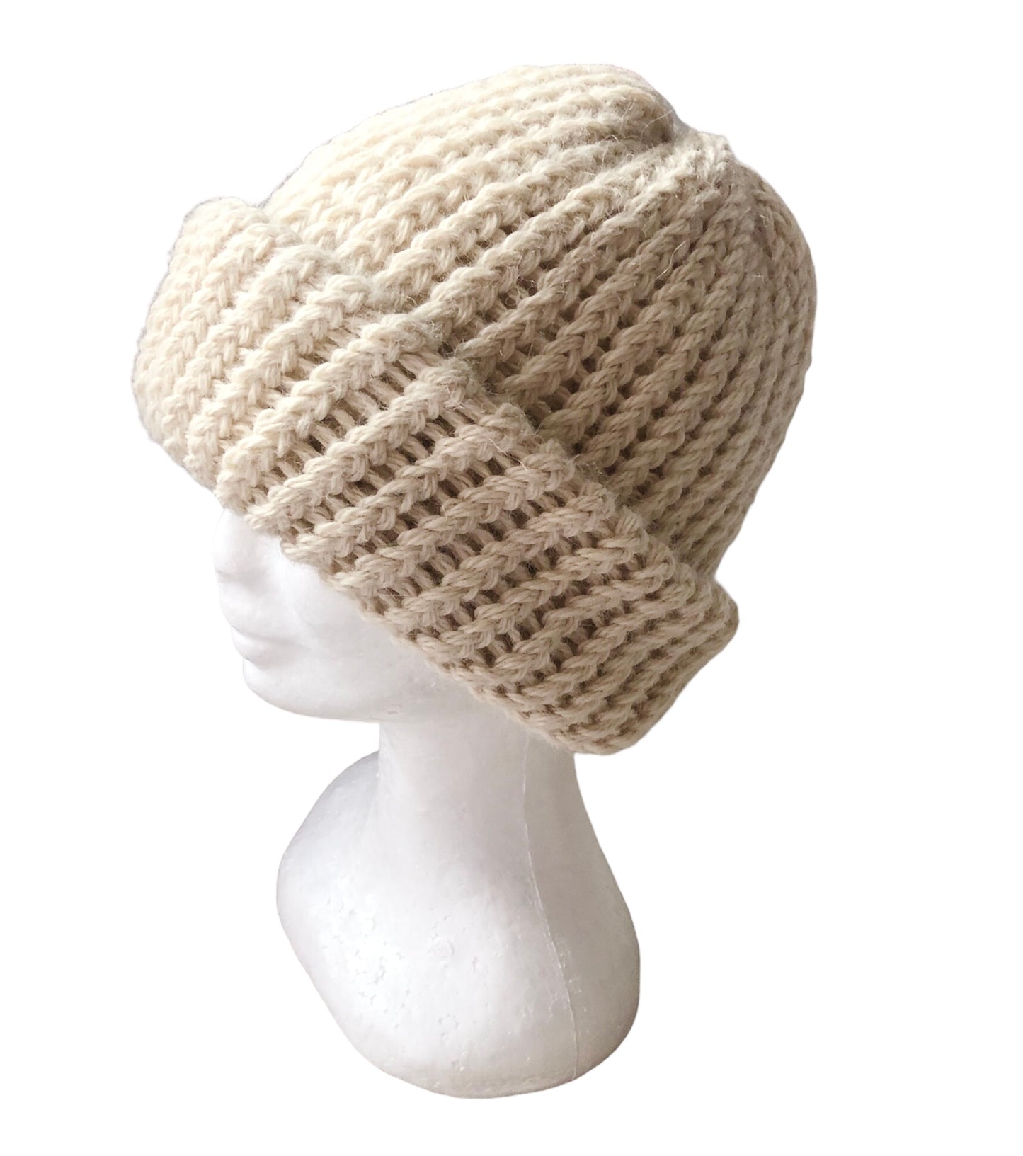 Luxurious Beige 100% Alpaca Yarn Hand Knit Beanie - High Quality, Winter Hat