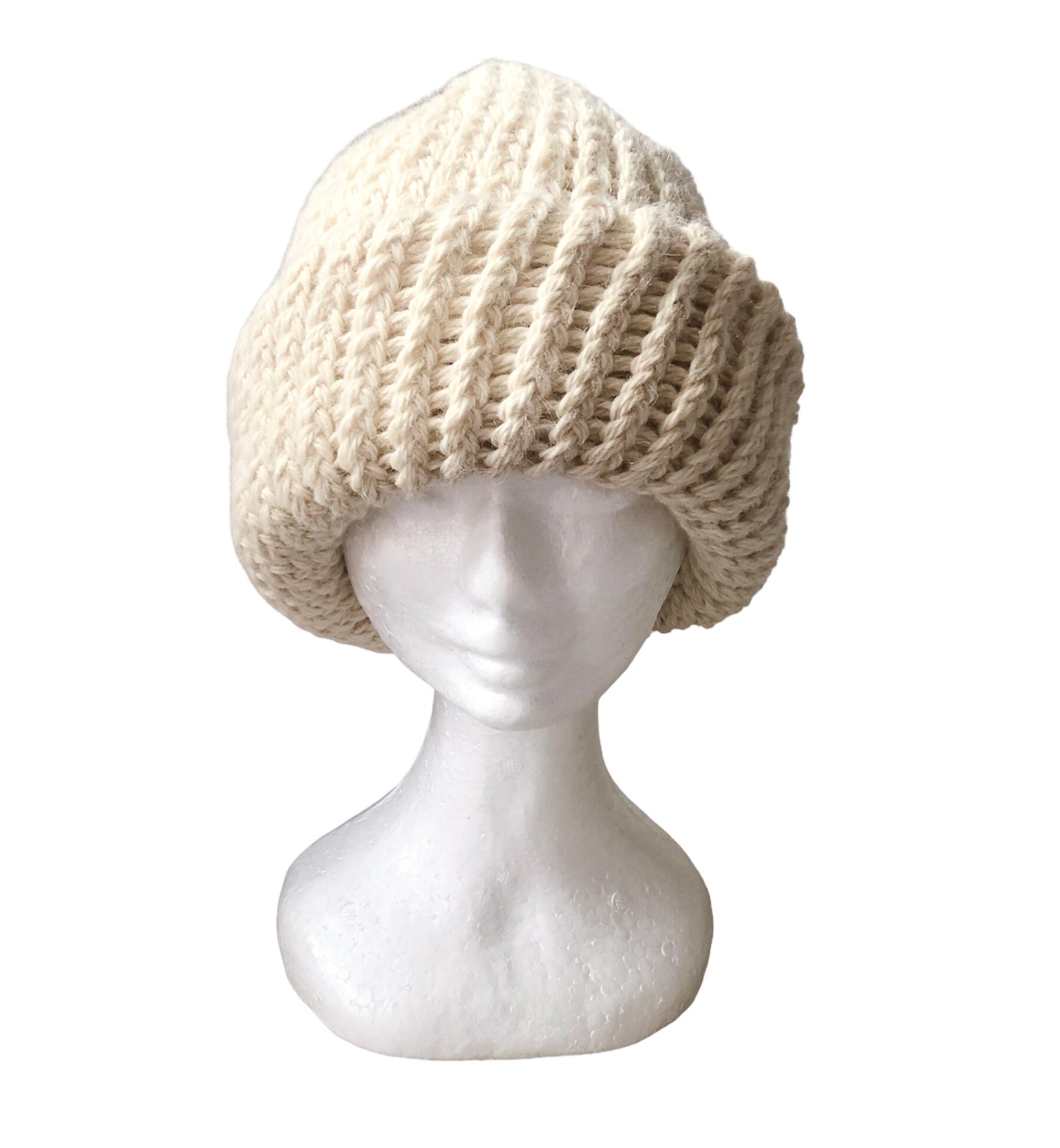 Luxurious Beige 100% Alpaca Yarn Hand Knit Beanie - High Quality, Winter Hat