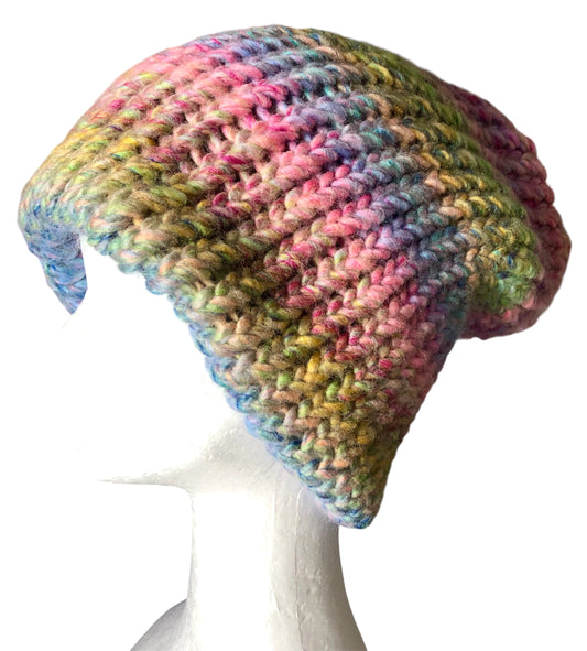 Luxury Multicoloured Hand-Knit Beanie - High Quality Acrylic Winter Hat