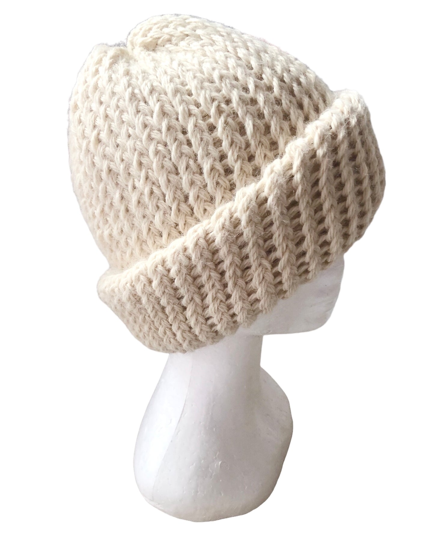 Luxurious Beige 100% Alpaca Yarn Hand Knit Beanie - High Quality, Winter Hat