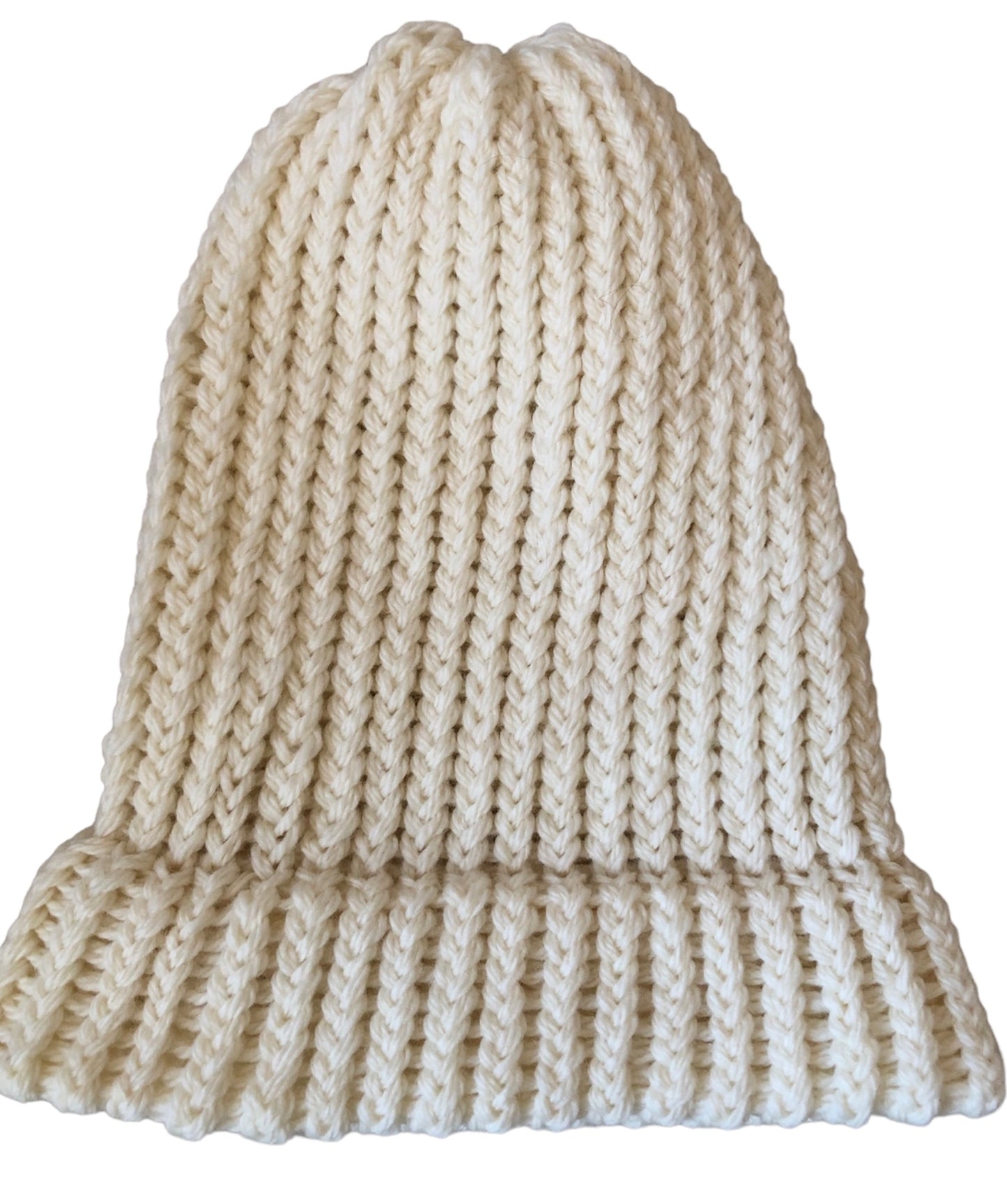 Handmade White Wool Beanie - Luxury Hand-Knit, 100% Pure Wool, Adult Winter Hat