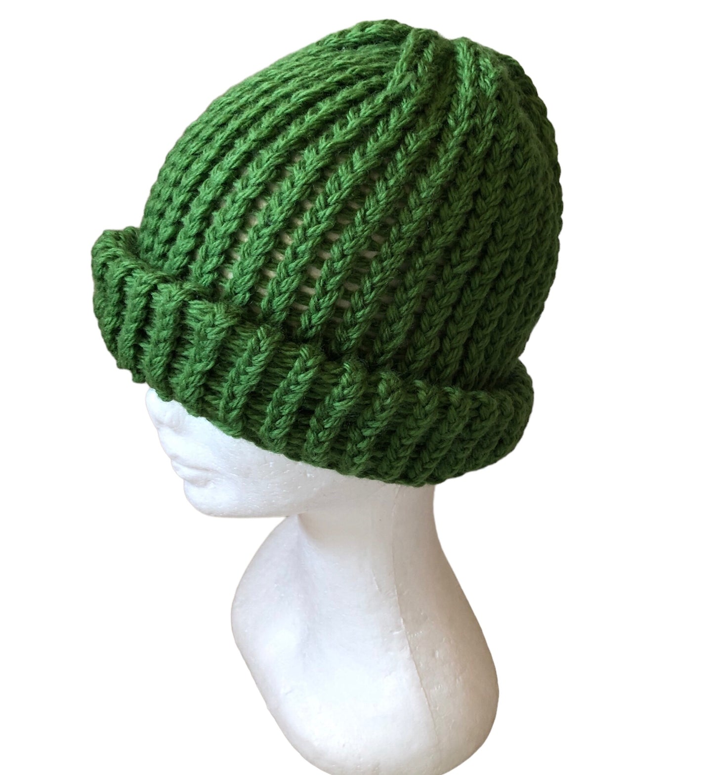 Handmade Luxury Green Knitted Beanie - 100% High-Quality Wool, Adult Size