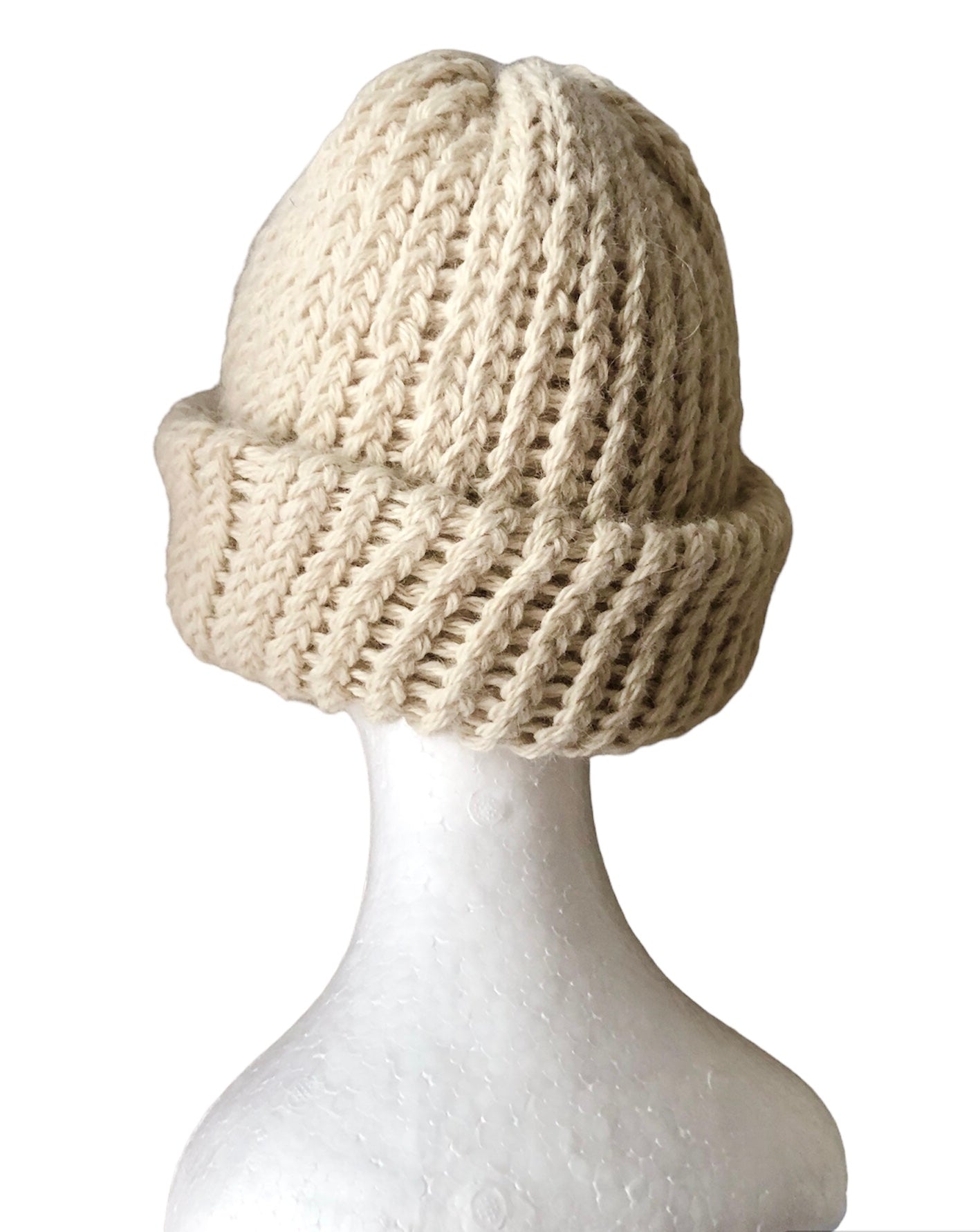 Luxurious Beige 100% Alpaca Yarn Hand Knit Beanie - High Quality, Winter Hat