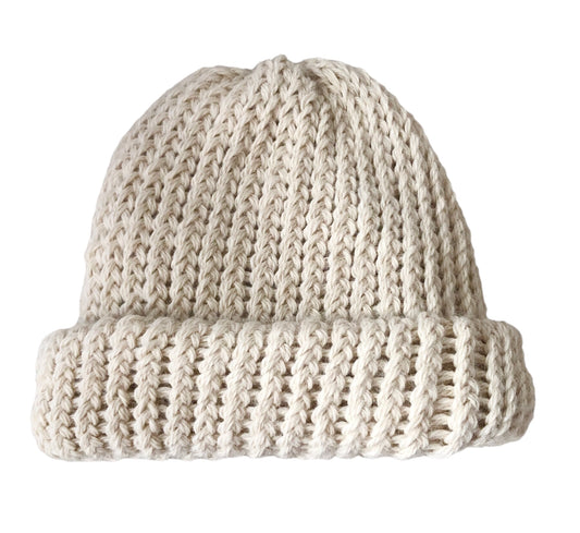 Luxurious Beige 100% Alpaca Yarn Hand Knit Beanie - High Quality, Winter Hat