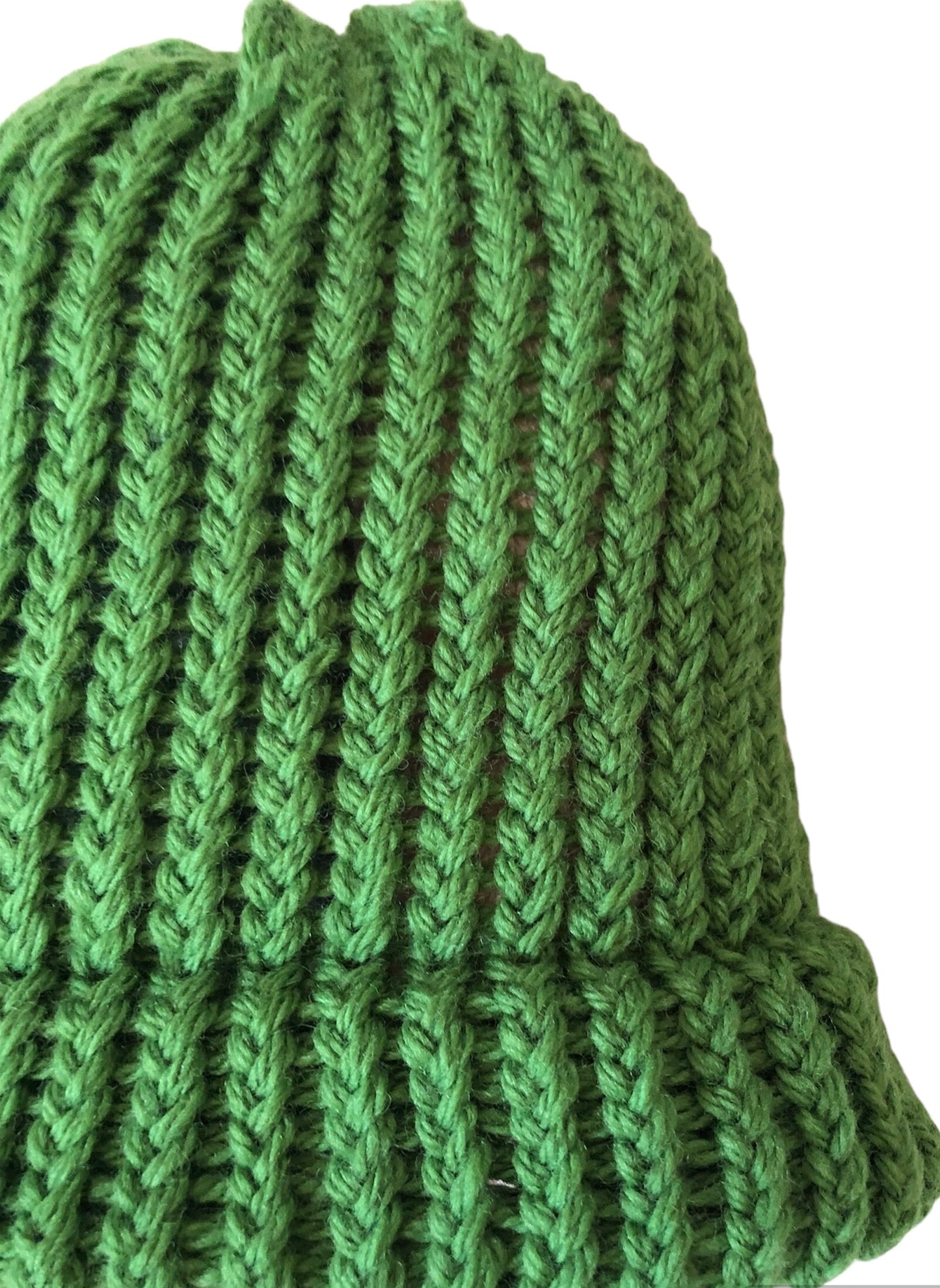 Handmade Luxury Green Knitted Beanie - 100% High-Quality Wool, Adult Size