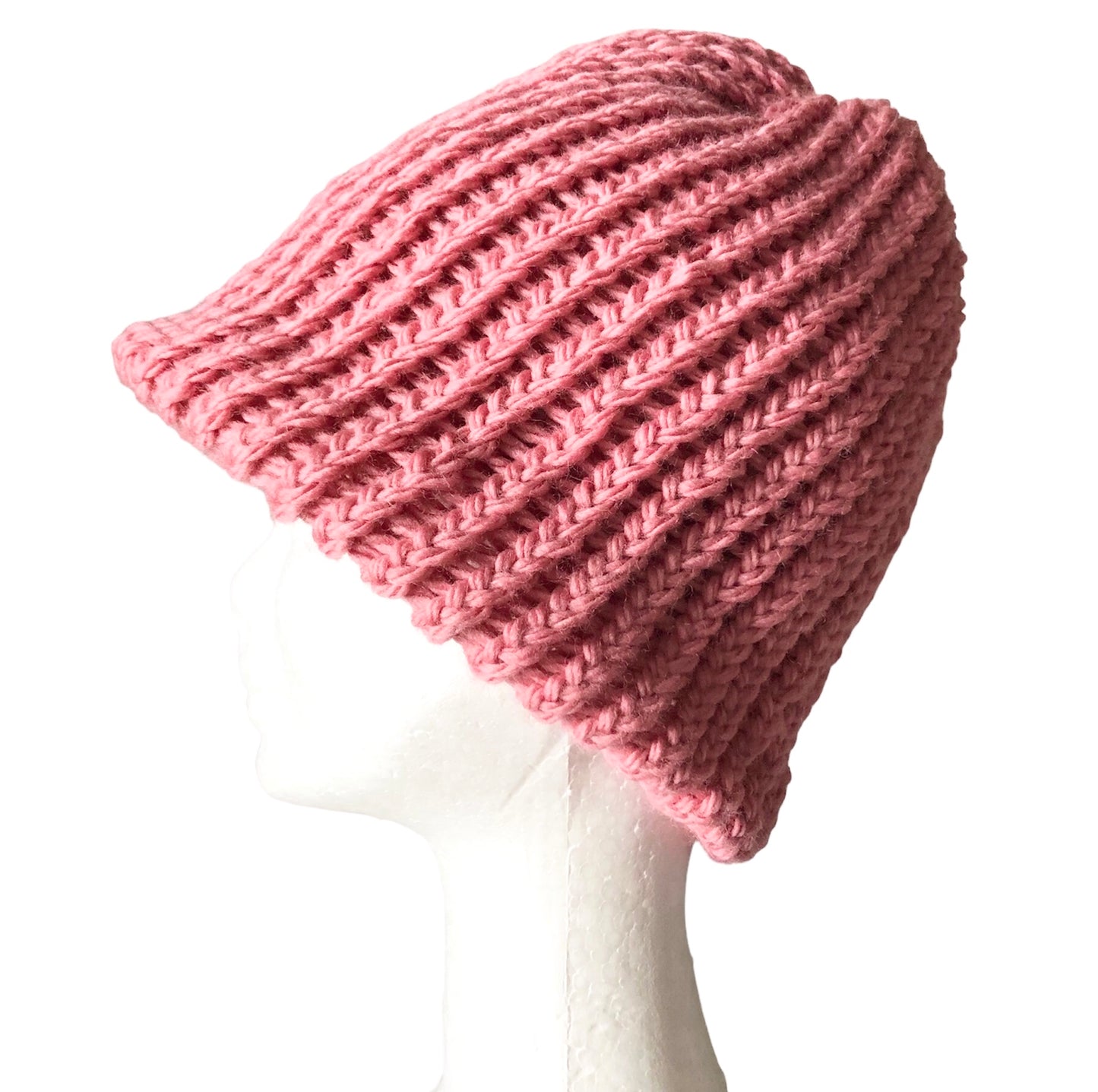 Luxury Hand-Knit Rose Pink Merino Wool Beanie-Premium Soft & Stylish Winter Hat