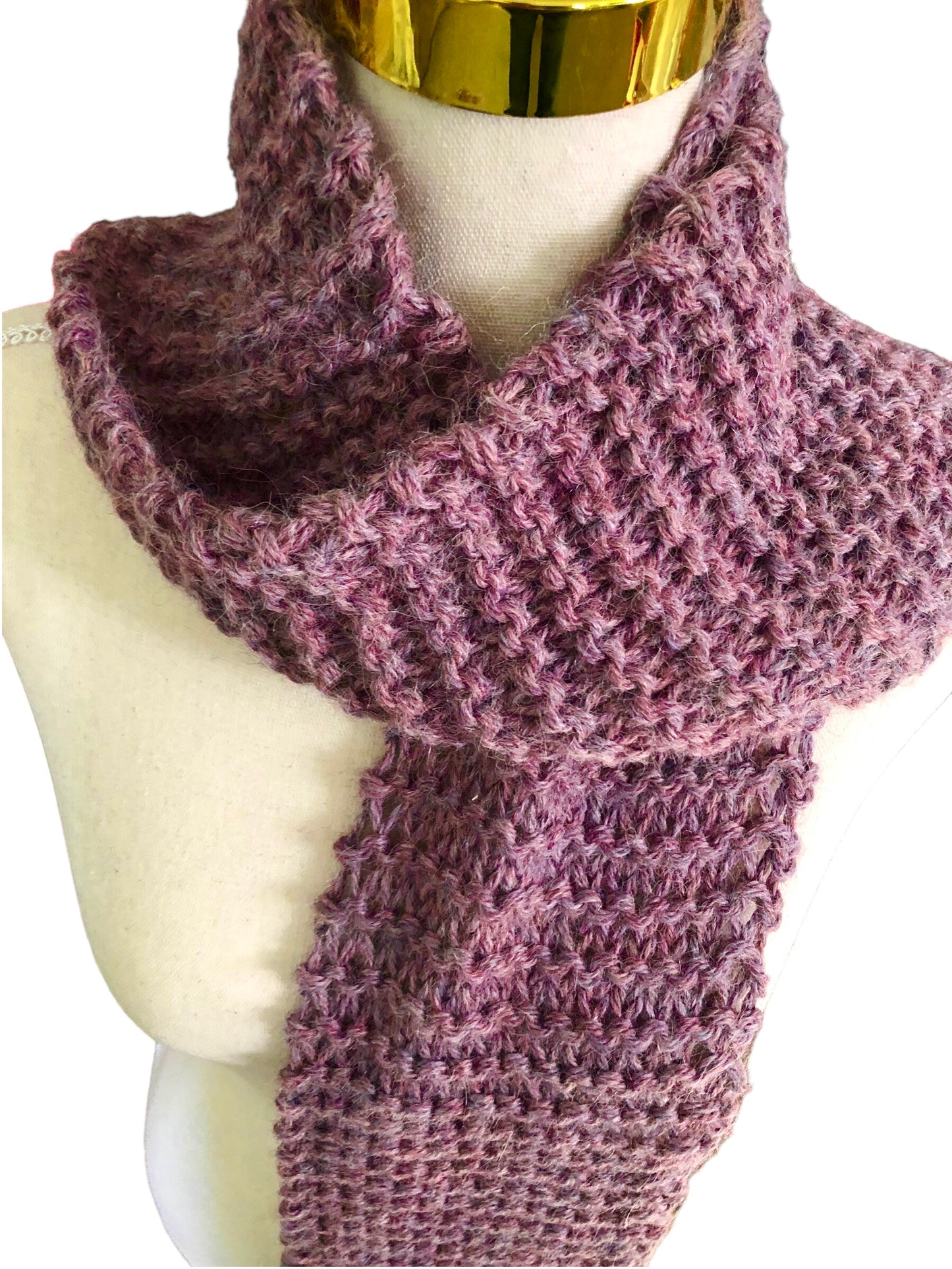 High Quality Hand Knit 100% Alpaca Yarn Scarf, Luxurious Purple Winter Accessory