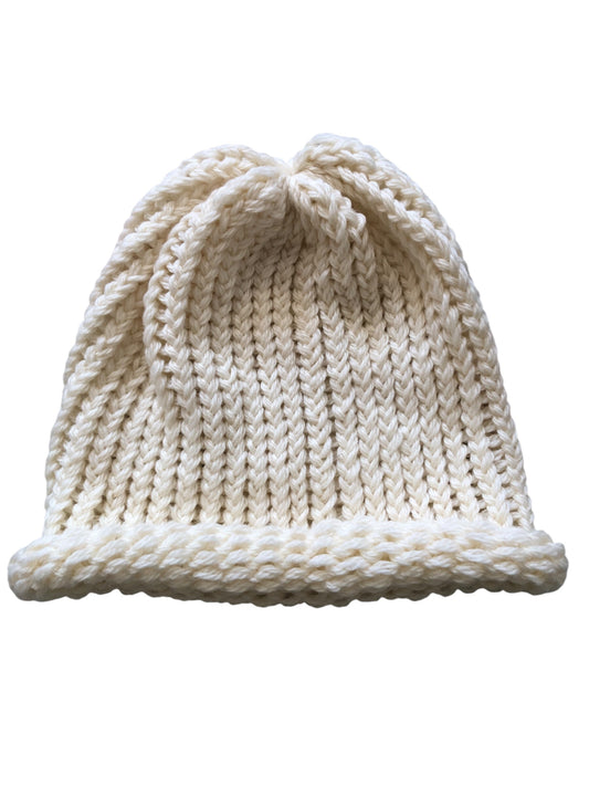 Hand Knit Luxury 100% Wool Beanie, White Soft And Warm Winter Hat