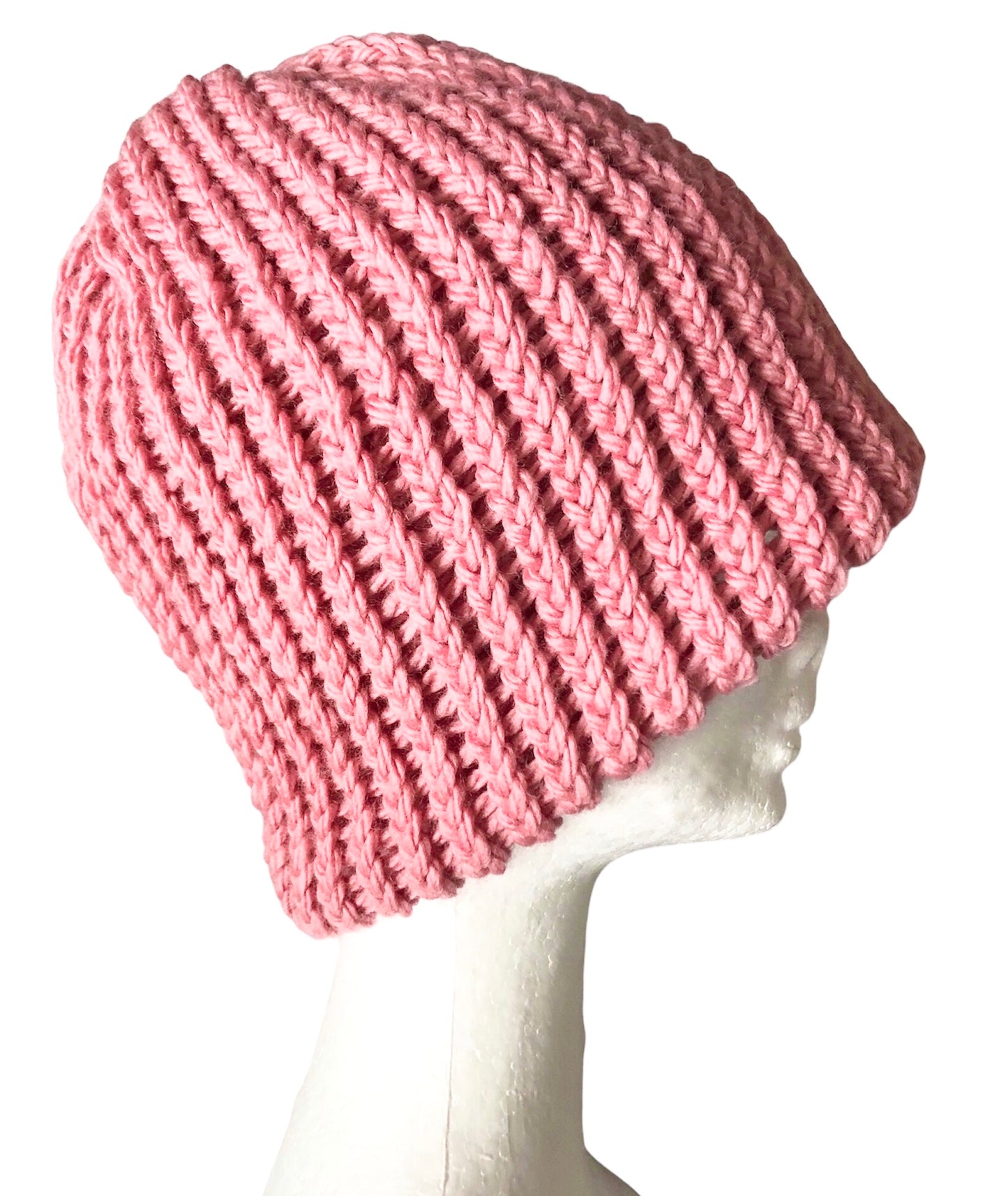 Luxury Hand-Knit Rose Pink Merino Wool Beanie-Premium Soft & Stylish Winter Hat