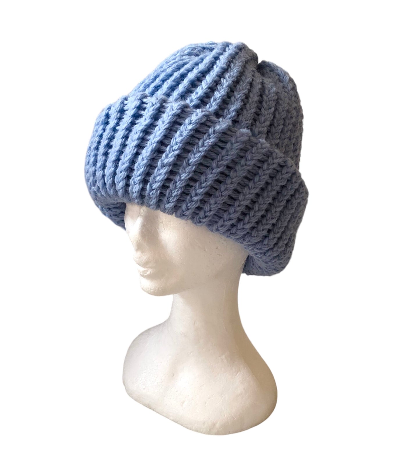 Hand Knit Luxury 100% Wool Beanie, Light Blue, Soft And Warm High Quality Hat