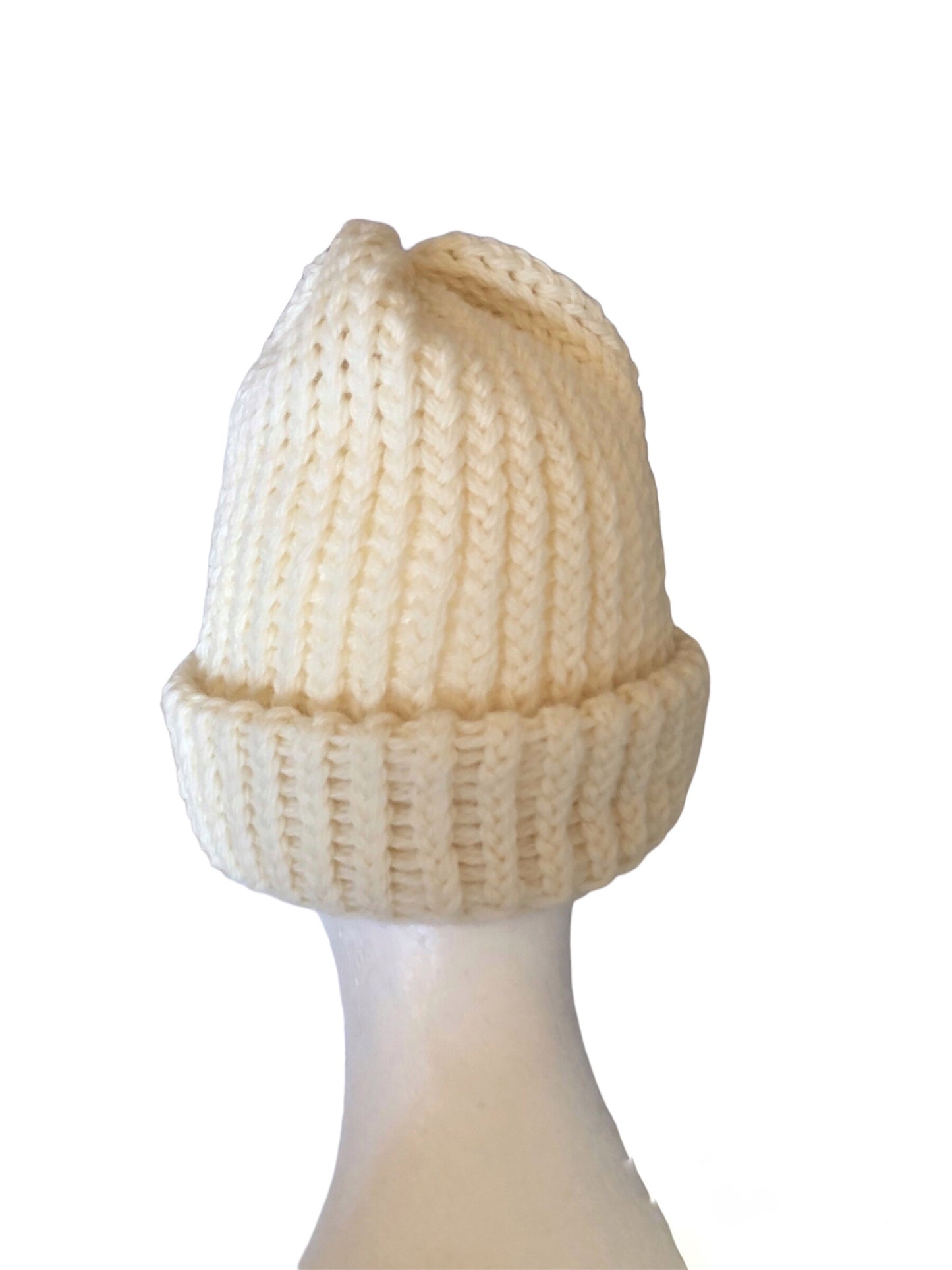 Handmade White Wool Beanie - Luxury Hand-Knit, 100% Pure Wool, Adult Winter Hat