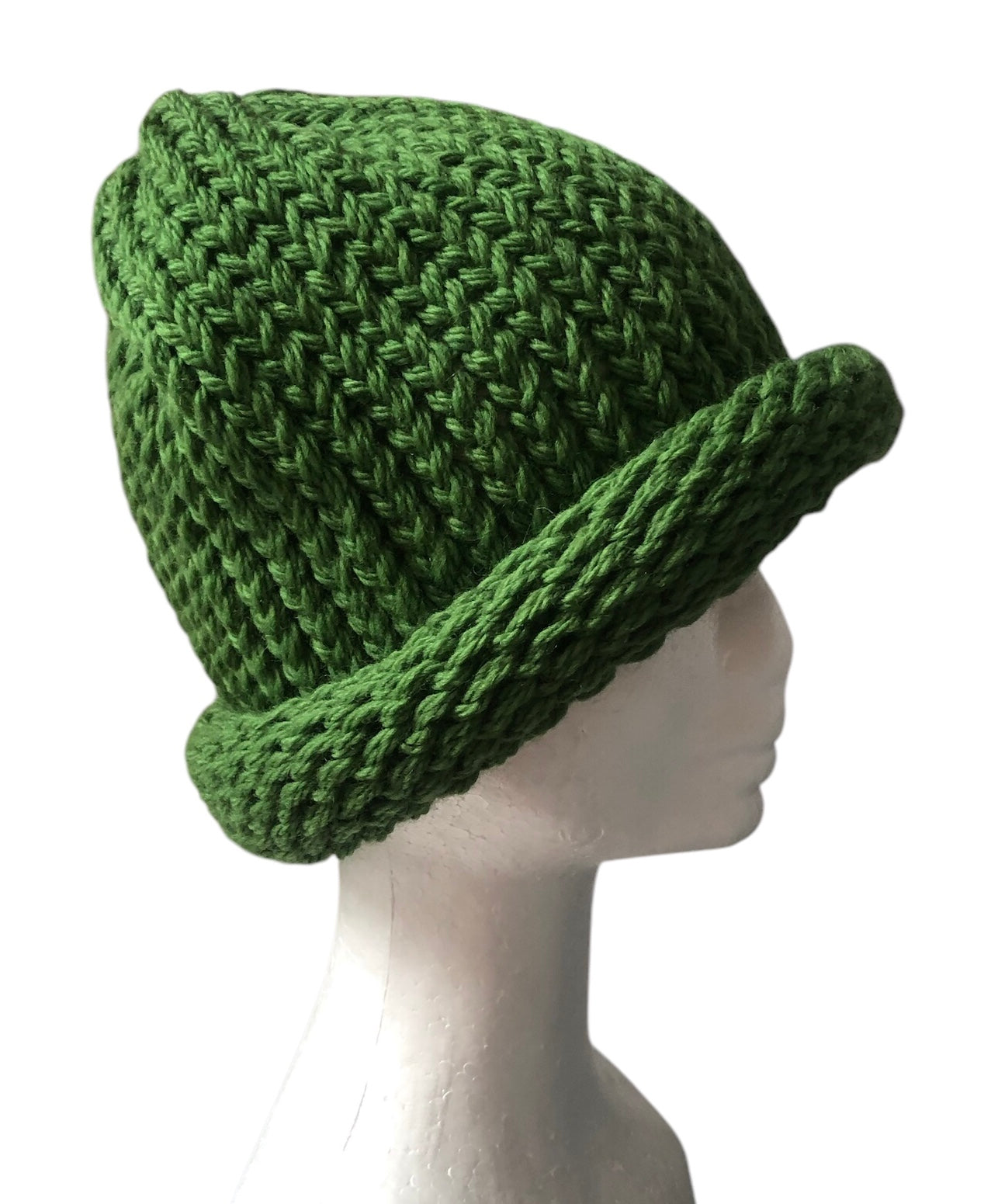 Hand Knit Luxury 100% Wool Beanie, Green Soft And Warm Winter Hat