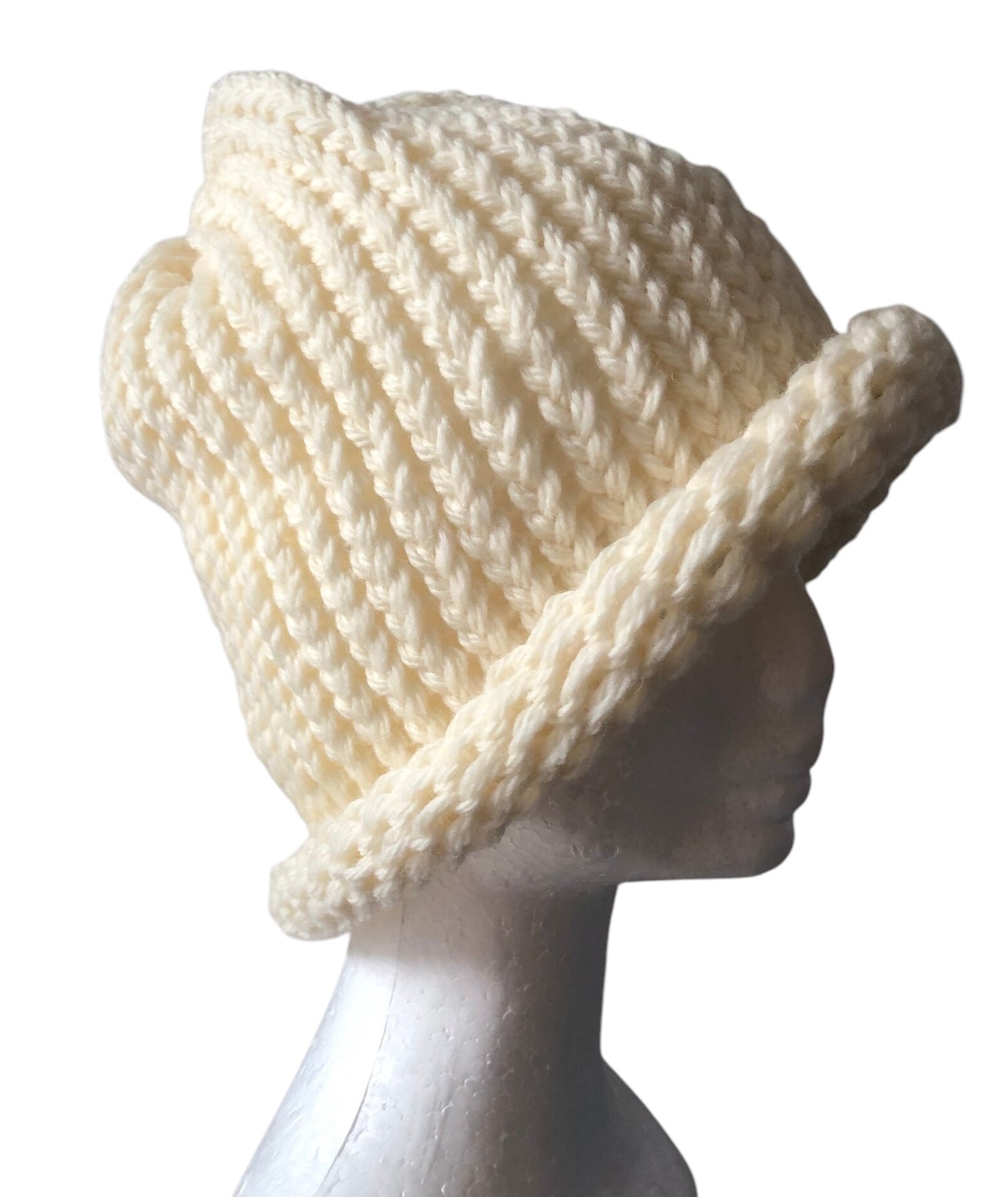 Hand Knit Luxury 100% Wool Beanie, White Soft And Warm Winter Hat
