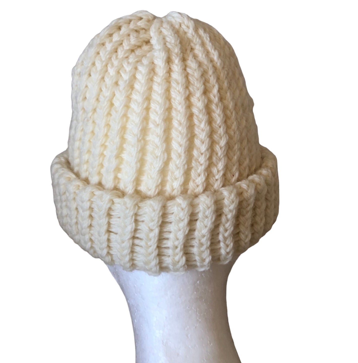 High-Quality Hand-Knit White Beanie - 100% Wool, Luxury Winter Hat, Handmade