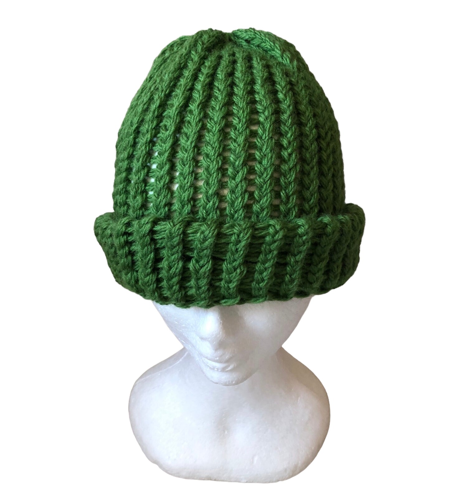 Handmade Luxury Green Knitted Beanie - 100% High-Quality Wool, Adult Size