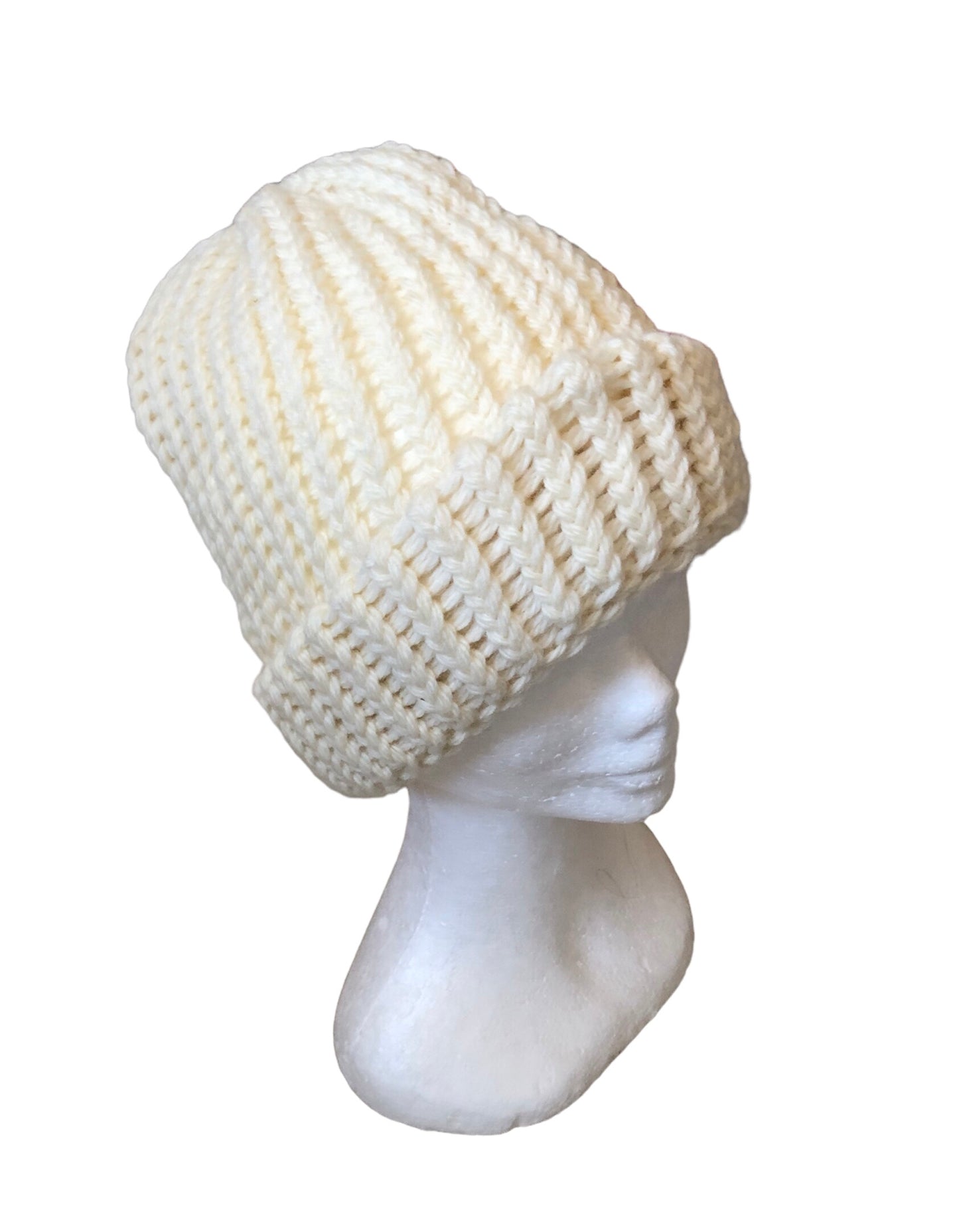 Handmade White Wool Beanie - Luxury Hand-Knit, 100% Pure Wool, Adult Winter Hat