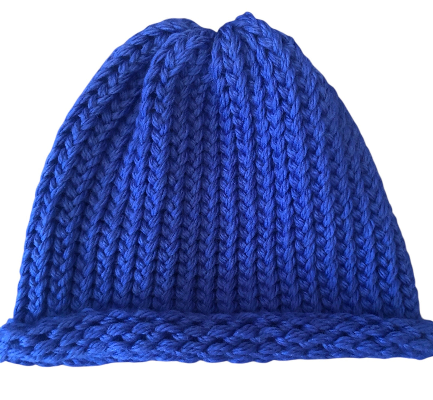Bold Blue Hand Knit Merino Wool Beanie with Rolled Brim – Premium Knitwear