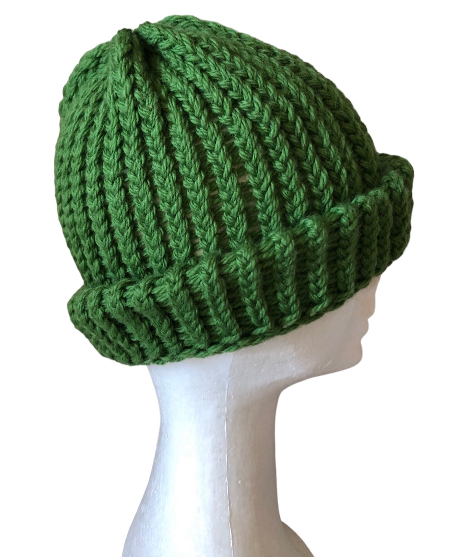 Handmade Luxury Green Knitted Beanie - 100% High-Quality Wool, Adult Size