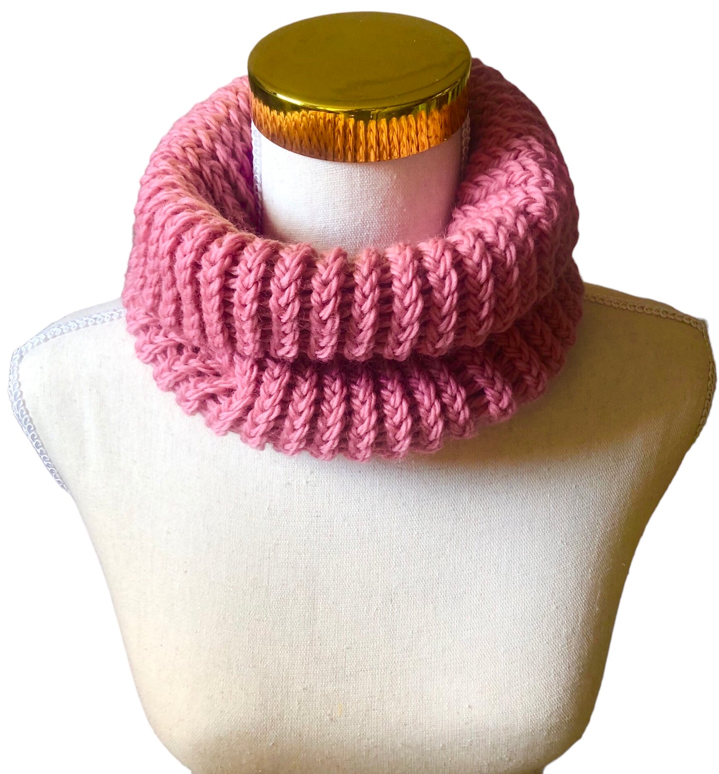 Luxury Hand Knit 100% Merino Wool Rose Pink Cowl - High Quality Winter Cowl